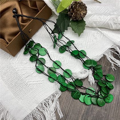 Dyed Natural Coconut Disc Beaded PU Leather Multi-Strand Necklaces for Women FS-WG04026-04-1