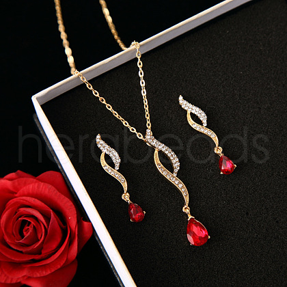 Teardrop Alloy with Rhinestone Pendant Necklace & Stud Dangle Earring FS-WGF5802-04-1