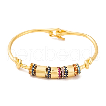 Brass Pave Cubic Zirconia Column Bangles for Women BJEW-S147-22G-1
