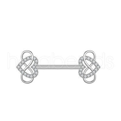 304 Stainless Steel Clear Cubic Zirconia Nipple Bar WGA11FA-05-1