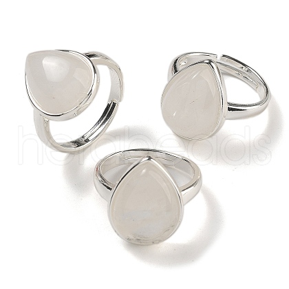 Natural Quartz Crystal Teardrop Adjustable Rings RJEW-K371-08S-17-1