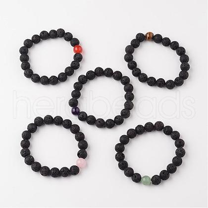 Natural Lava Rock Beaded Stretch Bracelets BJEW-JB02294-1