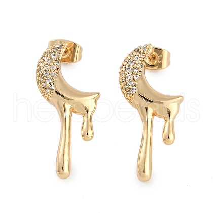 Brass Clear Cubic Zirconia Stud Earrings for Women EJEW-D280-03G-01-1