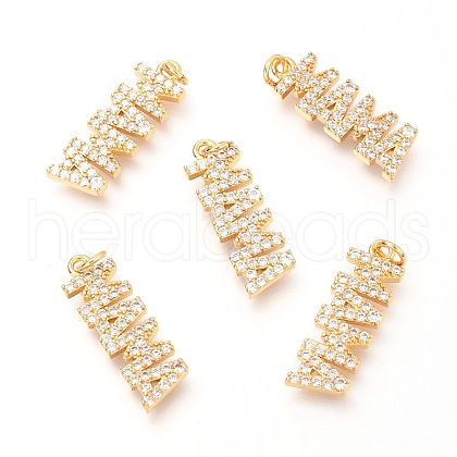 Brass Micro Pave Clear Cubic Zirconia Pendants X-ZIRC-O036-04G-1