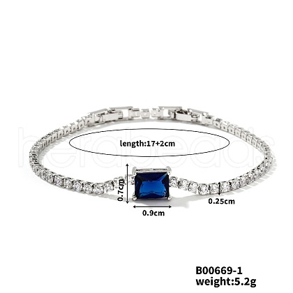 Elegant and Versatile Rectangle Brass Cubic Zirconia Bracelets for European and American Fashion QL5607-1-1