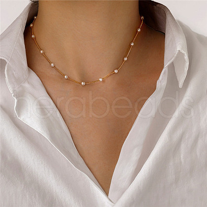 Alloy & Plastic Pearl Link Chain Necklaces for Women WG0BA08-04-1
