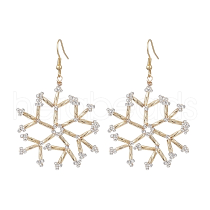 Glass Snowflake Dangle Earrings EJEW-MZ00253-02-1