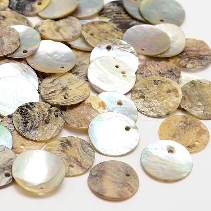 Flat Round Natural Akoya Shell Pendants X-SHEL-N031-01-1