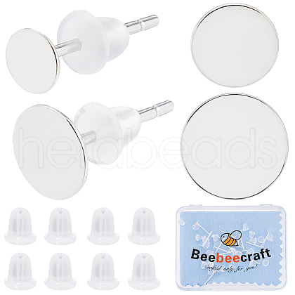 Beebeecraft 20Pcs 925 Sterling Silver Round Flat Pad Stud Earring Findings DIY-BBC0001-81-1
