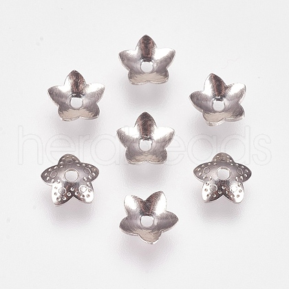 Non-Tarnish 5-Petal 201 Stainless Steel Flower Bead Caps STAS-L205-17P-1
