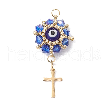 Glass Seed Beaded Evil Eye Pendants PALLOY-MZ00628-03-1