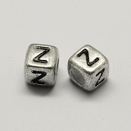 Antique Silver Plated Large Hole Acrylic Letter European Beads PACR-Q099-01Z-1