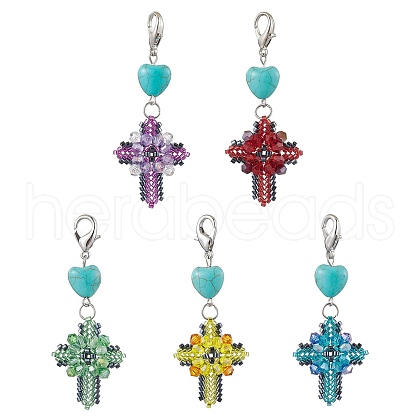 Cross Glass & Resin Pendant Decoration HJEW-MZ00073-1