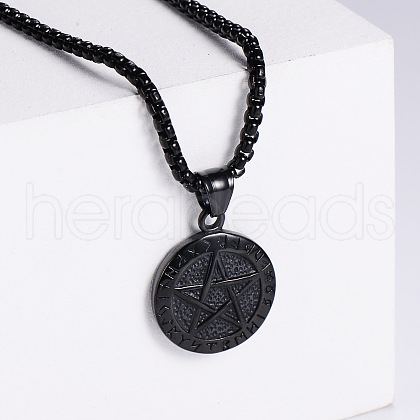 Retro Minimalist Fashion Stainless Steel Arab Rune Nordic Viking Punk Star Pendant Necklaces HG8387-1-1