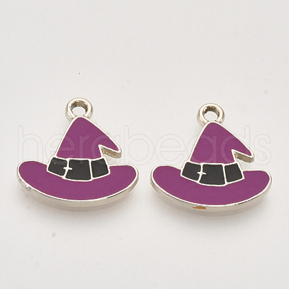 Light Gold Plated Alloy Enamel Pendants X-ENAM-T009-33B-1