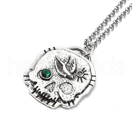 Skull Rhinestone Pendant Necklaces with Rolo Chains NJEW-F309-03-1