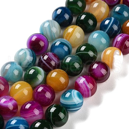 Natural Striped Agate/Banded Agate Beads Strands G-Z060-A01-C07-1