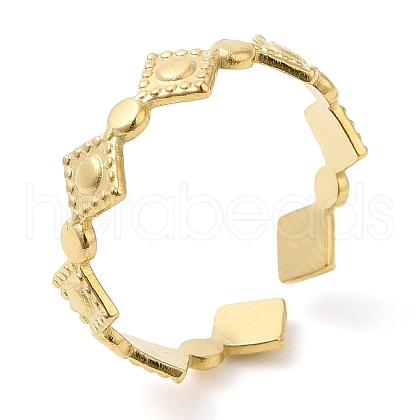 304 Stainless Steel Rhombus Open Cuff Ring for Women RJEW-I098-30G-1