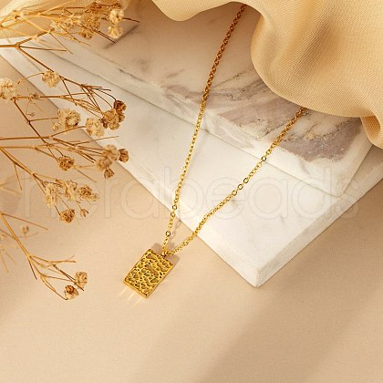 Fashionable Stainless Steel Irregular Textured Rectangle Pendant Necklaces for Women EN2201-1-1