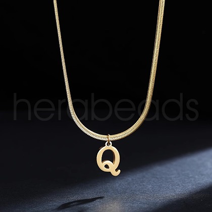 316 Surgical Stainless Steel Initial Pendant Flat Snake Chain Necklaces for Women WGC1053-17-1