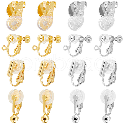 SOFPLATE 32Pcs 8 Style Brass Clip-on Earring Findings KK-SP0001-27-1