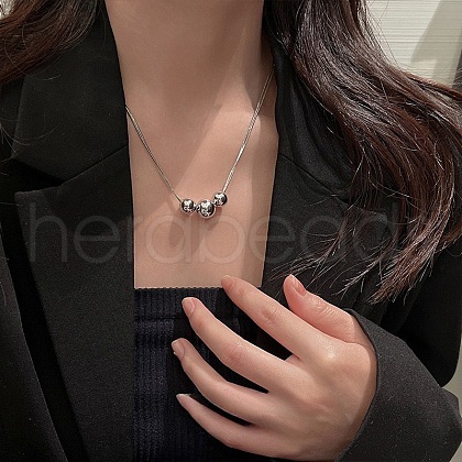 201 Stainless Steel 3 Round Graduated Beaded Pendant Necklaces FS-WGD22DA-01-1