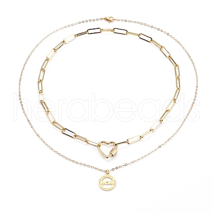 Pendant & Paperclip Chain Necklaces Set NJEW-JN02755-1