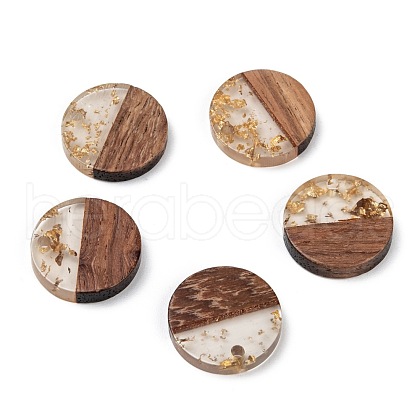 Transparent Resin & Walnut Wood Pendants X-RESI-S358-02C-B02-1