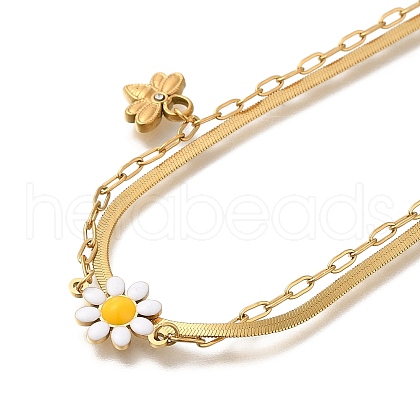 Ion Plating(IP) 304 Stainless Steel Enamel Double Layer Flower & Bees Pendant Necklaces for Women NJEW-F328-19G-04-1