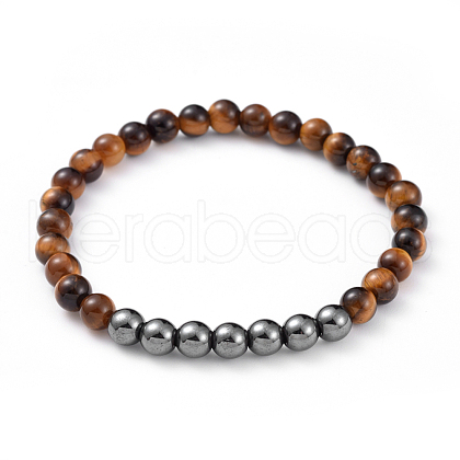 Unisex Natural Tiger Eye Stretch Bracelets BJEW-JB04779-02-1