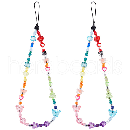Gorgecraft 2Pcs Resin Beaded Mobile Phone Lanyard Wrist Strap HJEW-GF0001-47B-1