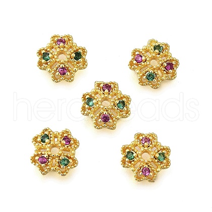 Flower Brass Micro Pave Cubic Zirconia Bead Caps KK-K300-01C-G-1