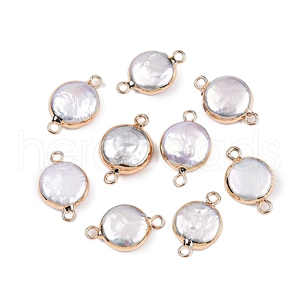 Electroplated Natural Keshi Pearl Flat Round Connector Charms PEAR-S018-02C-03-1