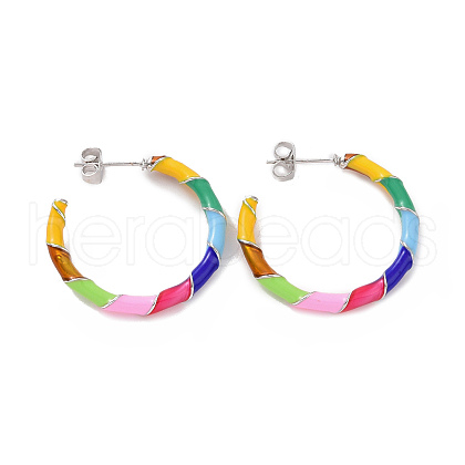 Colorful Enamel Ring Stud Earrings EJEW-P225-03P-1