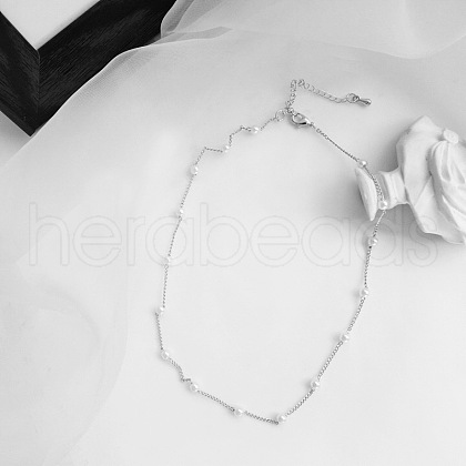 Stainless Steel & Imitation Pearl Round Link Chain Necklaces for Women WGE4439-04-1