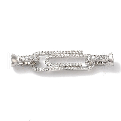 Paperclip Rack Plating Brass Micro Pave Clear Cubic Zirconia Fold Over Clasps KK-A225-08P-1