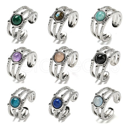 Natural Gemstone Adjustable Rings RJEW-K269-10P-1