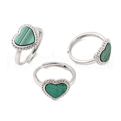Heart Natural Malachite Adjustable Rings RJEW-Q817-05P-03-1
