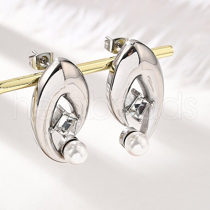 304 Stainless Steel Shell Pearl Stud Earrings EJEW-U051-08P-1