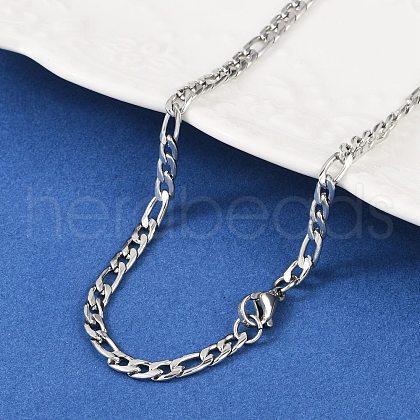 Tarnish Resistant Men's Casual Style 304 Stainless Steel Figaro Chain Necklaces STAS-O037-17P-1