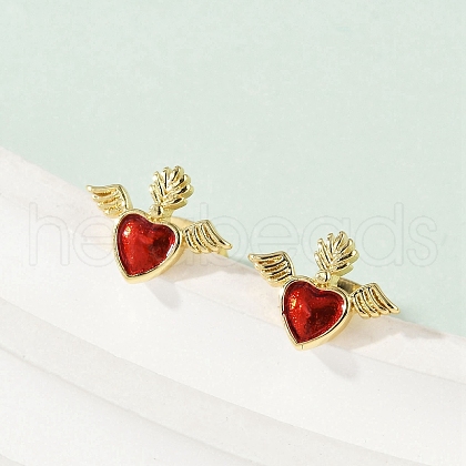 Brass Enamel Stud Earrings for Women EJEW-A126-05A-G-1
