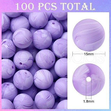 100Pcs Silicone Beads Round Rubber Bead 15MM Loose Spacer Beads for DIY Supplies Jewelry Keychain Making JX466A-1