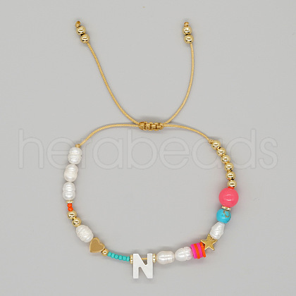 Bohemian Style Shell Letter Bead Braided Bead Bracelets for Women WG07C1E-14-1