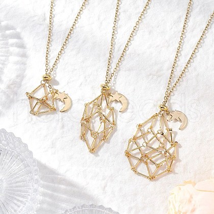 3Pcs 3 Styles 304 Stainless Steel Empty Macrame Pouch Star Moon Pendant Cable Chain Necklaces NJEW-JN05282-1