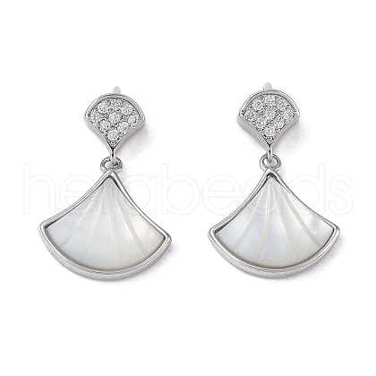 Brass & Shell & Clear Cubic Zirconia Pendants KK-G497-17P-1
