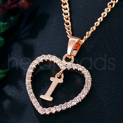 Heart Brass Micro Pave Clear Cubic Zirconia Pendant Necklaces WGA8162-14-1