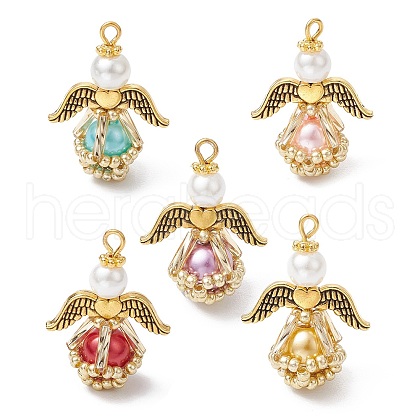 Glass Pearl Round Beaded Pendants PALLOY-MZ00747-1