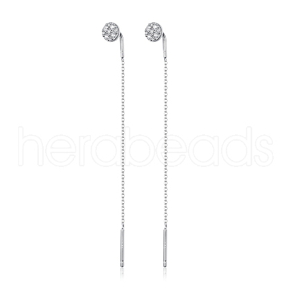 S925 Sterling Silver Micro Pave Clear Cubic Zirconia Round Ear Threads for Women SA9536-1-1
