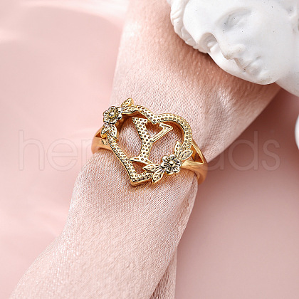 Heart with Flower Hollow Out Brass Finger Rings FS-WG99C3E-25-1