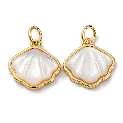 Brass Pave Natural White Shell Pendants X-KK-P308-05G-02-1